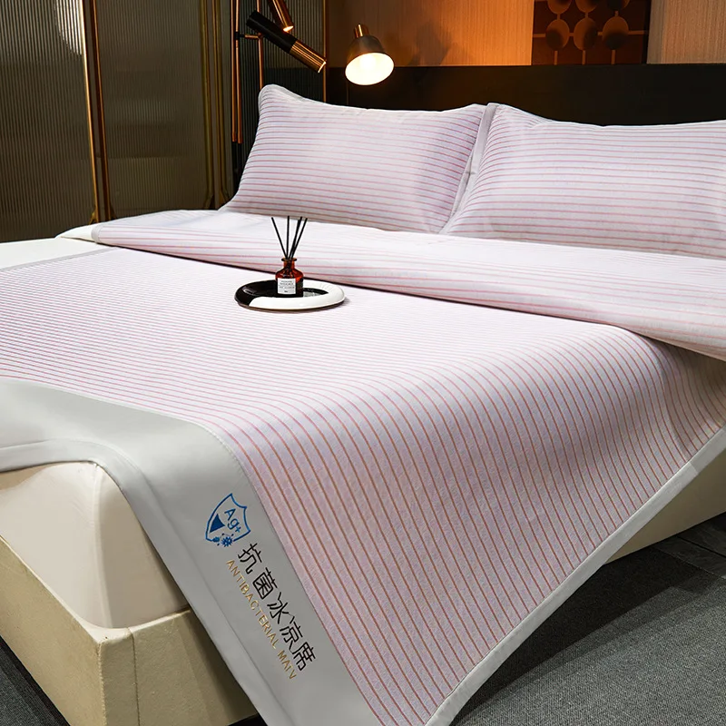 1pc högis silkeslen kylmatta enkel antibakteriell randig sängöverdrag med elastiskt band naken sovande hudvänlig dyna: 90 x 190cm / Rosa
