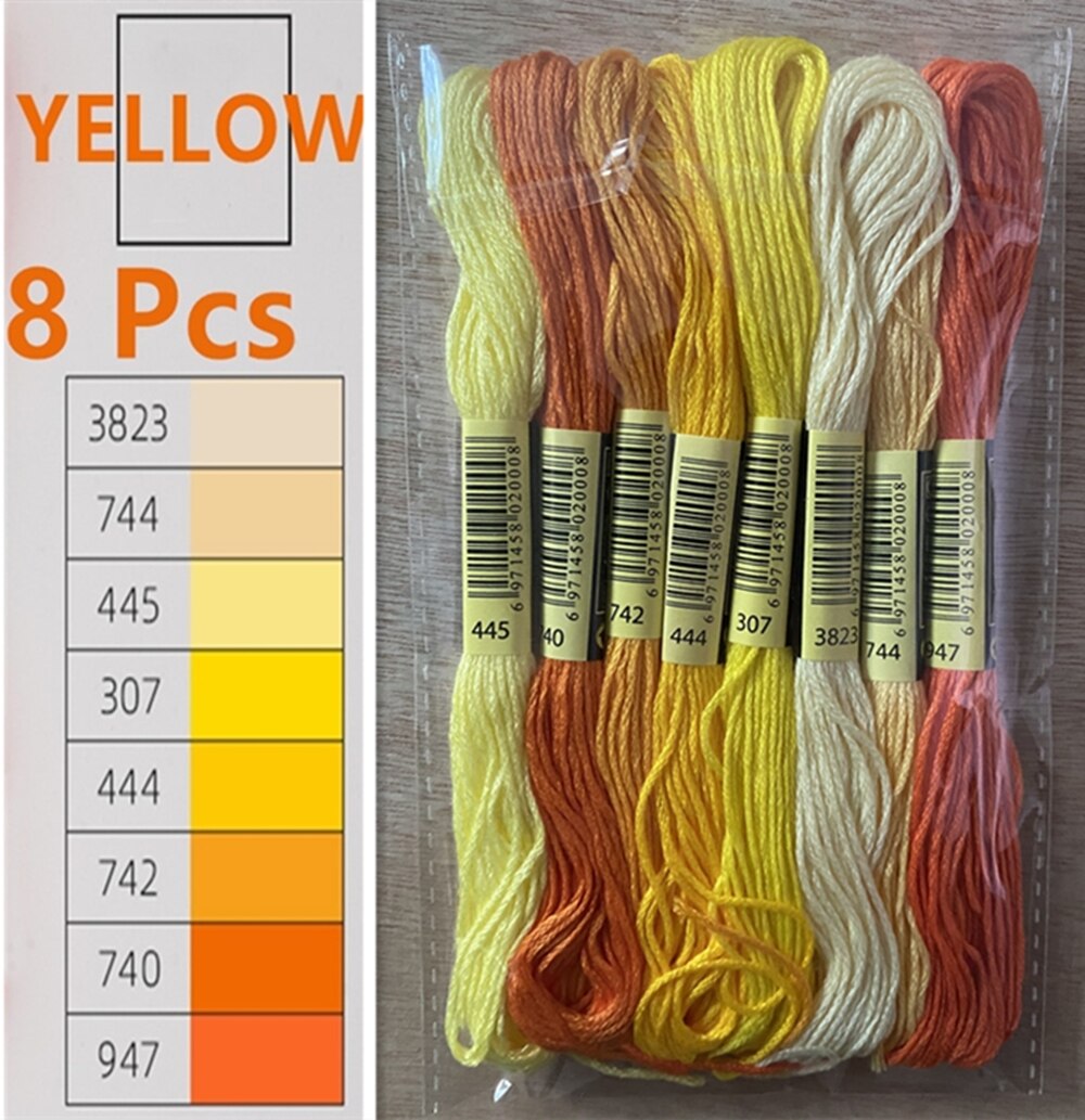 Embroidery Thread 447 Colors Embroidery Floss Cross Stitch Kit Premium Rainbow Embroidery DIY Threads Crafts Cotton Sewing Skein: Yellow 8 Color