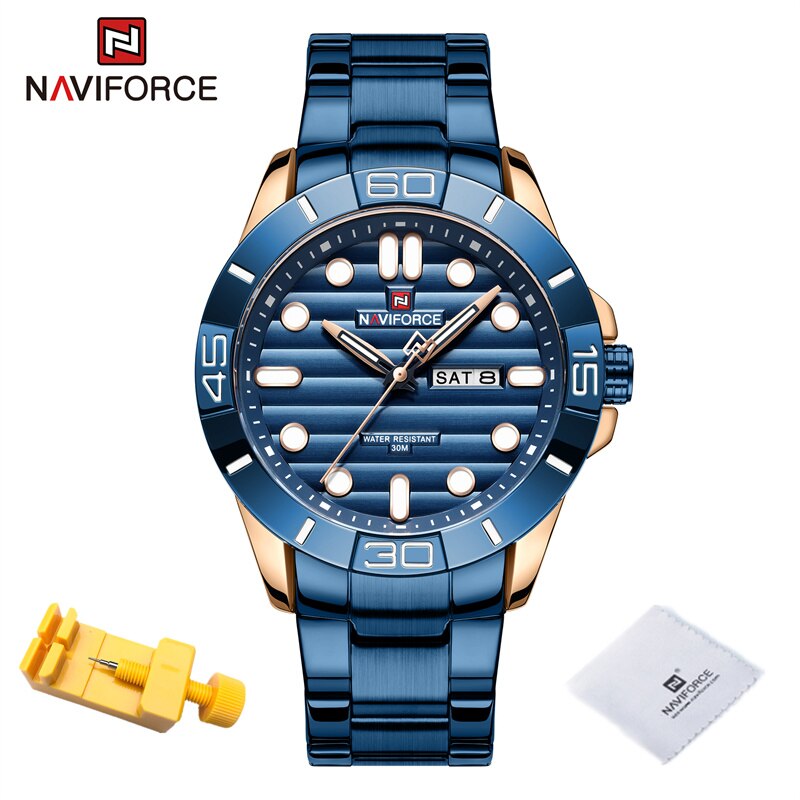 NAVIFORCE – montre-Bracelet lumineuse en acier inoxydable pour homme, à Quartz, étanche, Original, à la: RGBE