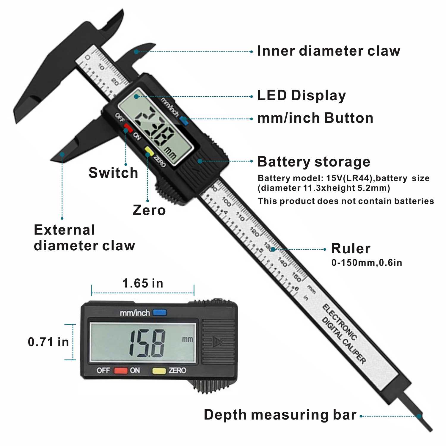 Electronic 6 " 150mm Digital Vernier Caliper Gauge Measuring Tool Measuring Calibre for jewelry Measurement Ruler trammel