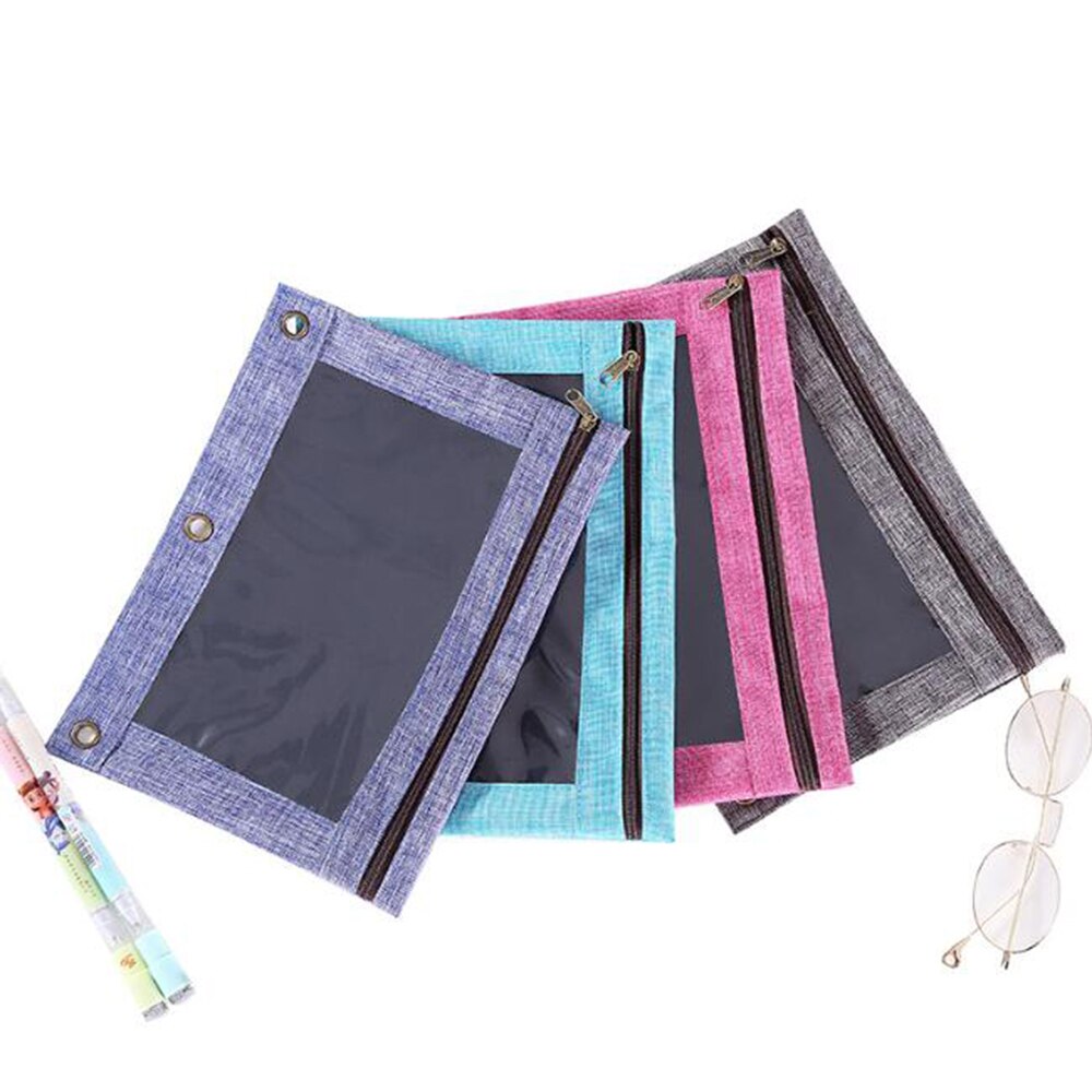 B5 PVC classeur fermeture éclair étui à crayons fichier facture reçu poche grande capacité maille reliure stylo sacs étui avec fenêtre transparente: Random Color