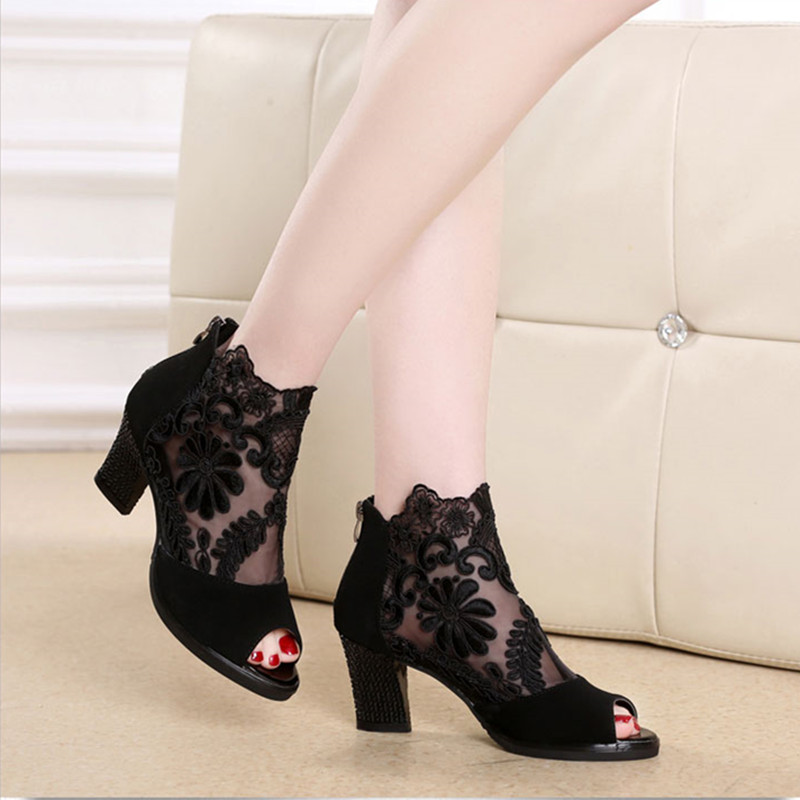 Sandales d'été pour femmes, chaussures sexy à talons en maille et bout ouvert, chaussures d'été et gaze, Europe et amérique, printemps et été,