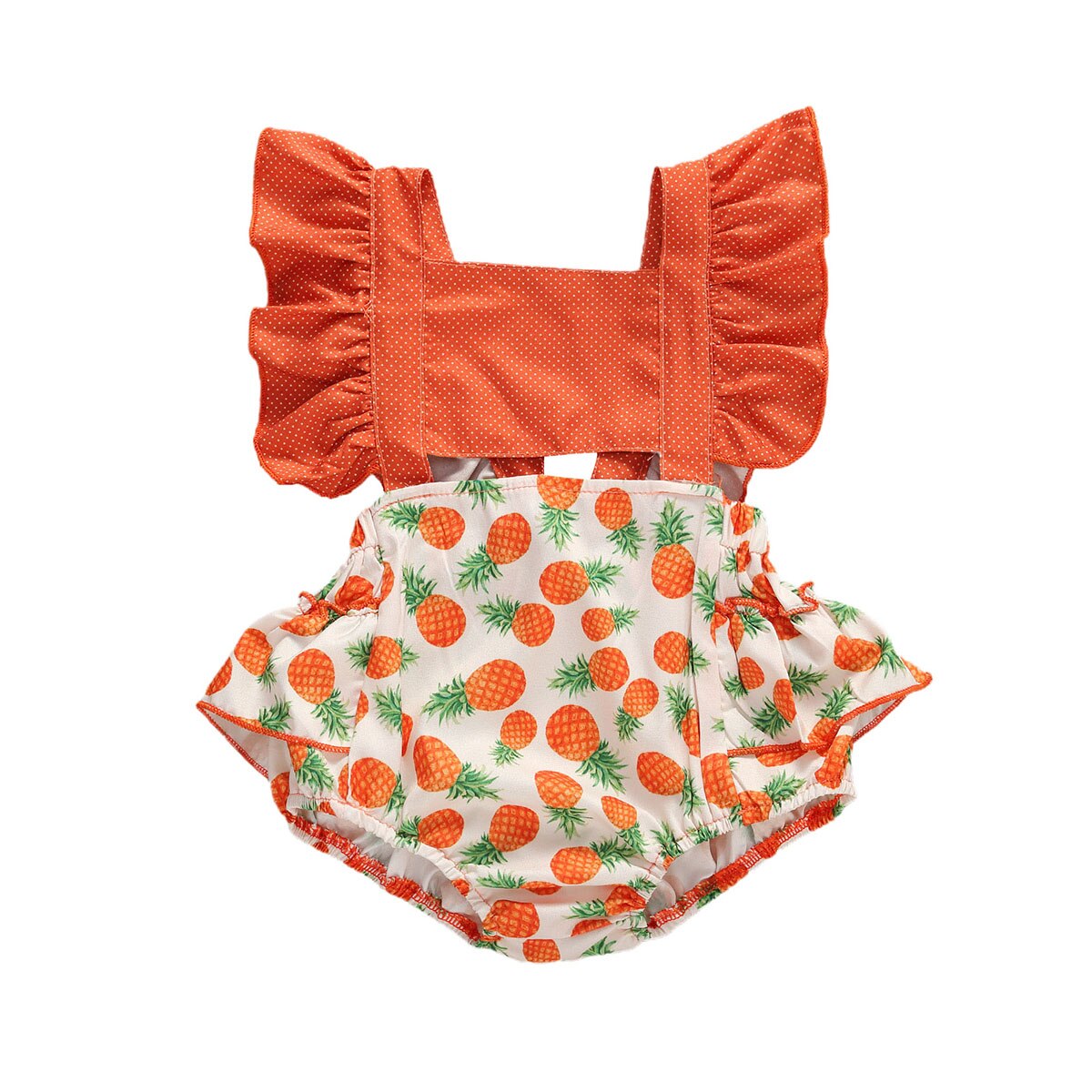 Citgeett zomer babykleding voor meisjes, korte uitlopende mouwen, pullover, bodysuit, ananas, flamingo print, kleding: B / 12m