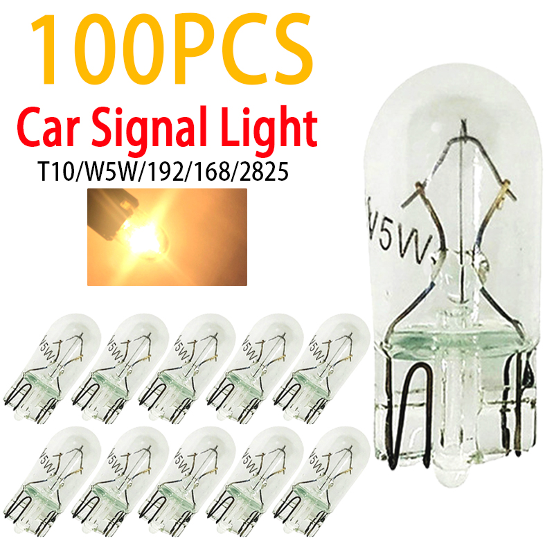 100 pièces voiture T10 halogène W5W 168 194 2825 lampe de coffre cales ampoules Instrument lumière intérieure lecture porte lumières lampes de dégagement