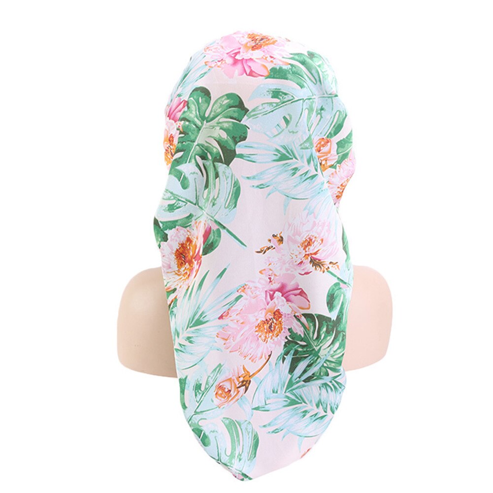 Gorro Floral largo de satén con cola para mujer, gorro para dormir de noche, herramienta de salón, gorro Herramienta de Peinado para el cuidado del cabello
