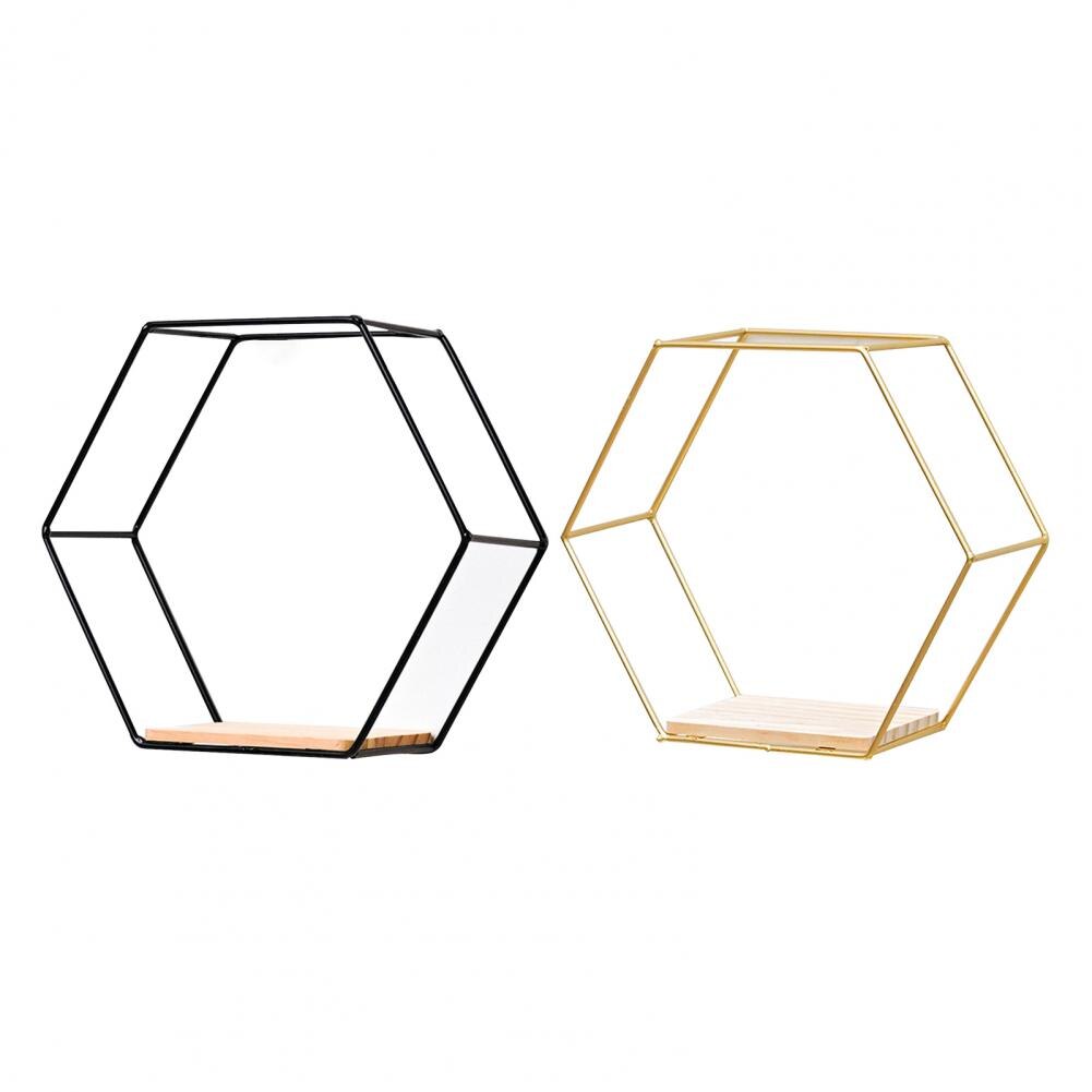 Iron Storage Holder Wall-mounted Multifunctional Nordic Style Geometric Firm Hexagonal Shelf for Home