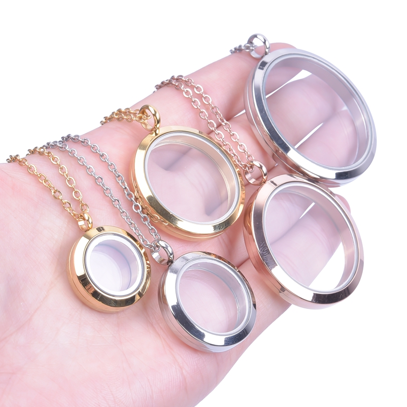 1Pc Stainless Steel Round Reliquary Coin Holder Locket Pendant Women Necklaces Glass Floating Ashes Relicario Collares Jewelry