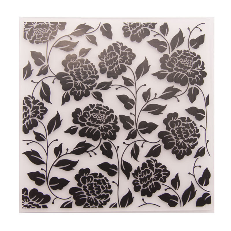 Plastic Black Flower Embossing Folders Square Template for Embossing Album Craft Card Making Decorations 13.5cm x 13.5cm 1 Piece