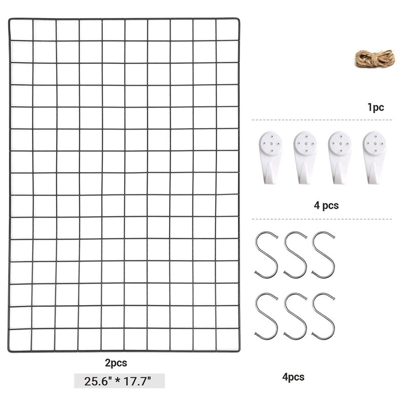 Big Grid Photo Wall, Set of 2, 25.6 inch x 17.7 inch, Photo Display Wall, Metal Mesh Wall Decor, Multifunctional Hanging Pi