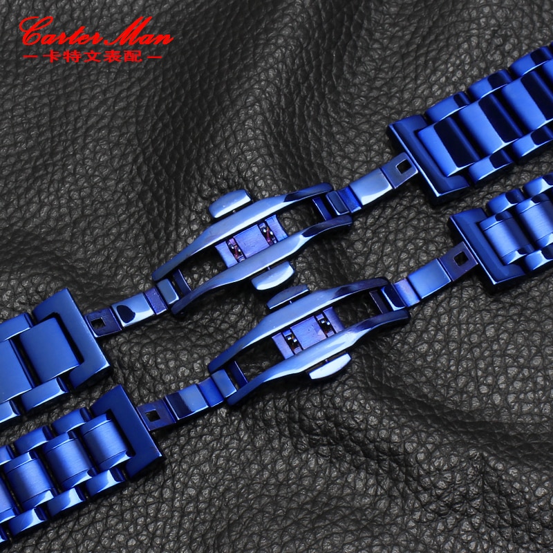 Blue Rvs Horlogeband Strap Metalen Armband Riem 18Mm 20Mm 22Mm Straight End Voor Mannen Vrouwen mode Horloge