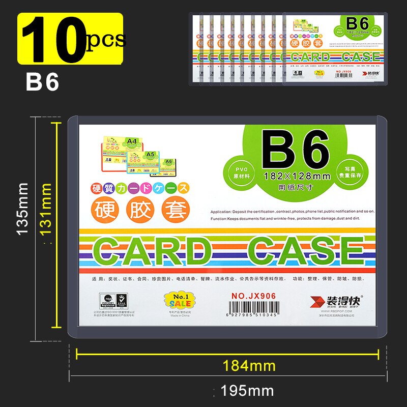Pochette pour carte postale B8, petite pochette rigide de protection en Pvc, pochette rigide transparente pour cartes, fichiers A7, A6, A5, A4, B7, B6: B6 10pcs Horizontal