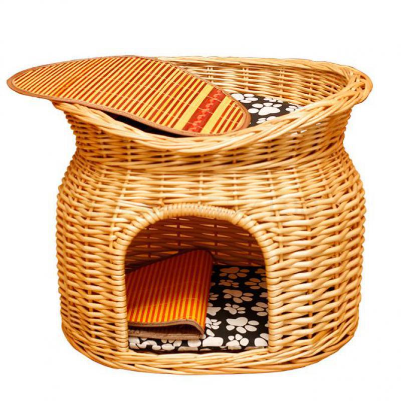 Nido de gato de verano de ratán, casa de gato universal para las cuatro estaciones, casa de campo, jaula de gato de doble capa, suministros de gatos extraíbles, nido de perro