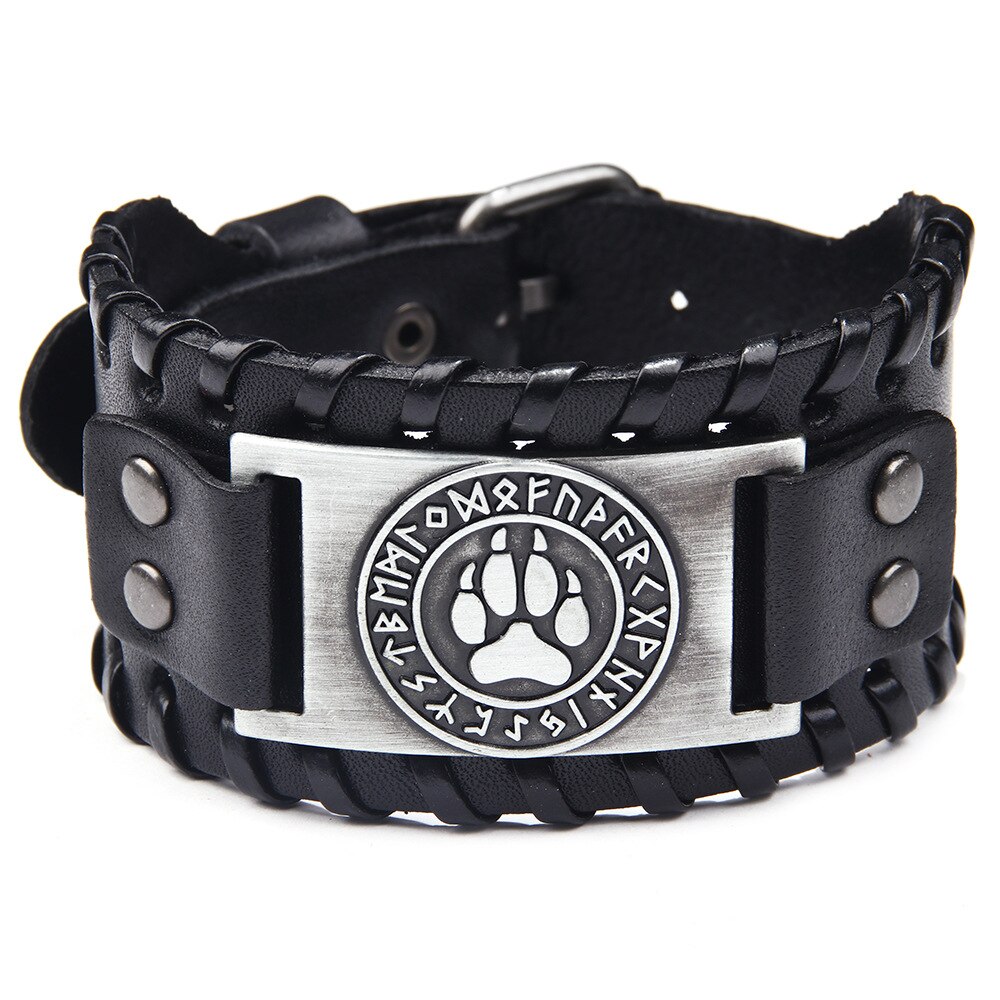 HNSP braccialetti in pelle intrecciata con artiglio di orso Vintage per uomo braccialetti tribali etnici con ciondolo vichingo uomo: Viking bracelet 1
