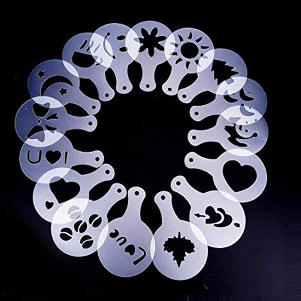 16 stuks koffiesjablonen cappuccino barista kunst tekening schuimspray sjablonen koffie afdrukmal koffie accessoires café: Default Title