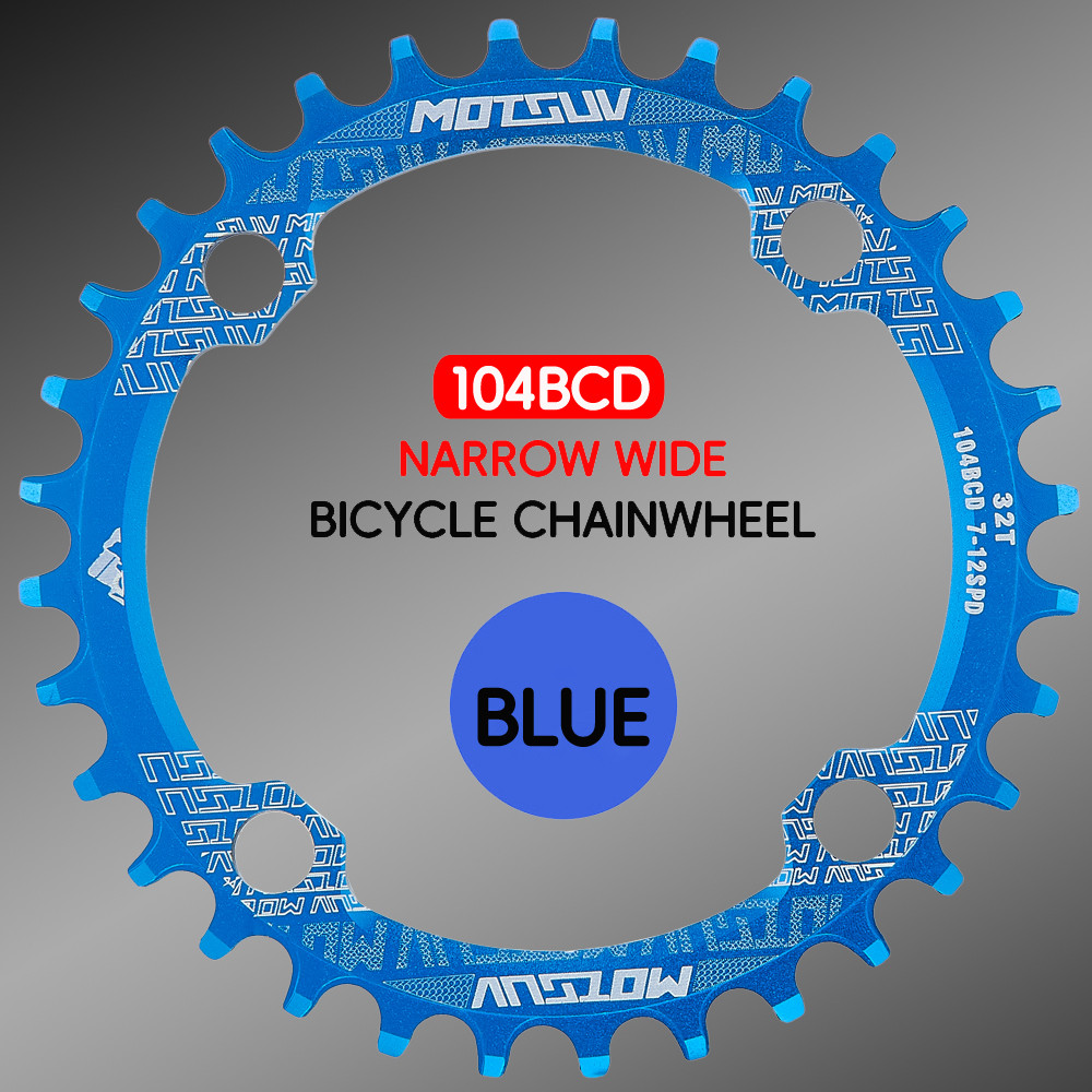 Motsuv Fiets 104BCD Crank Smalle Brede Kettingblad Aluminium Mtb Ronde 32T 34T 36T 38T Fietsen Tand Kettingwiel Onderdelen: Blauw / 38T