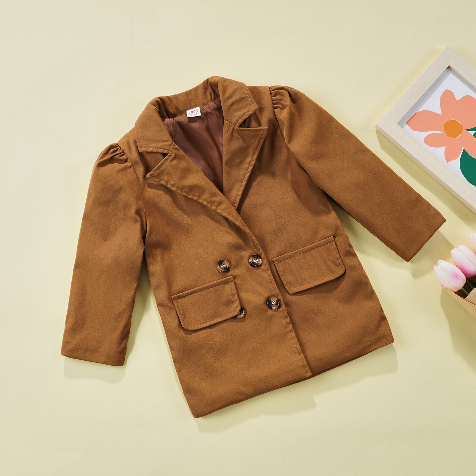 Veste 2 couleurs à manches longues pour fille de 1 à 6 ans, manteau de Blazer Double boutonnage à revers de couleur unie