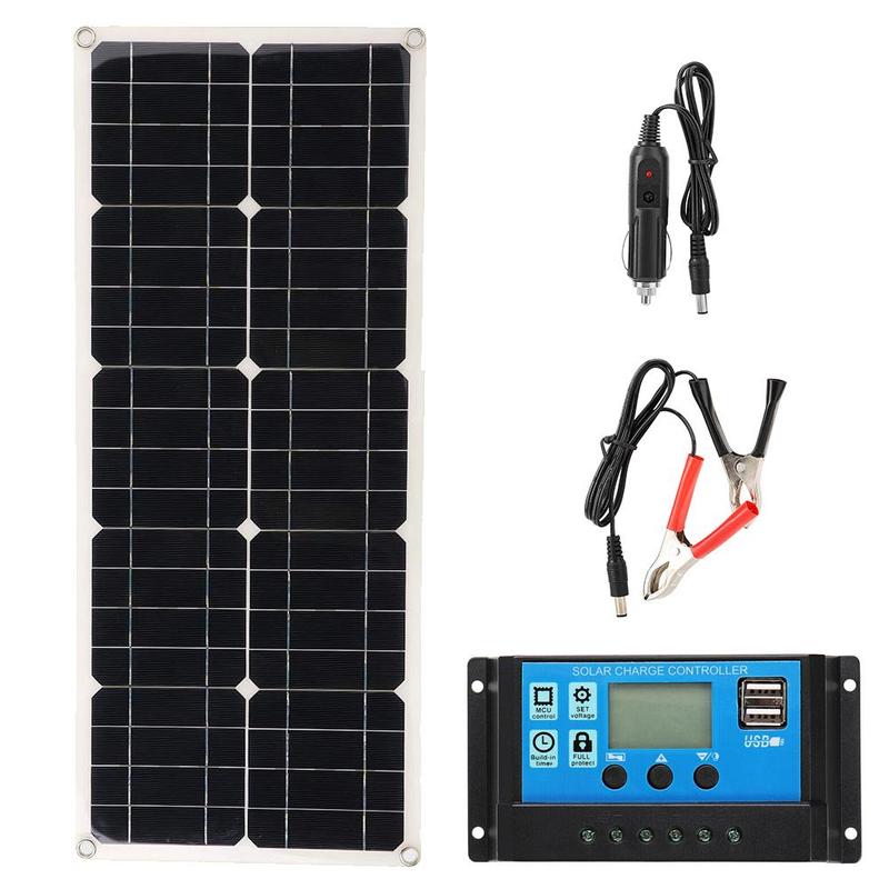 Batería de Panel Solar Flexible USB Dual 100W 18V 30A PWM y Clip para el conjunto del coche, cargador de cocodrilo de viaje para exteriores con Cha para ciclismo S0V1