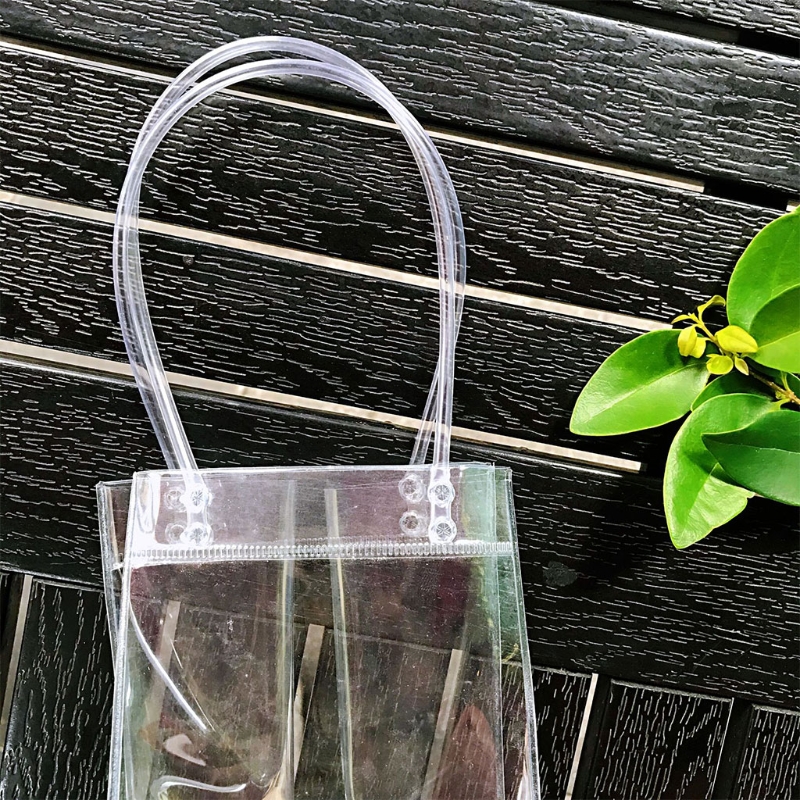 PVC Leakproof Ice Bag Collapsible Clear Wine Cooler Pouch with Carry Handle for Cold Beer White Wine Champagne Chilled