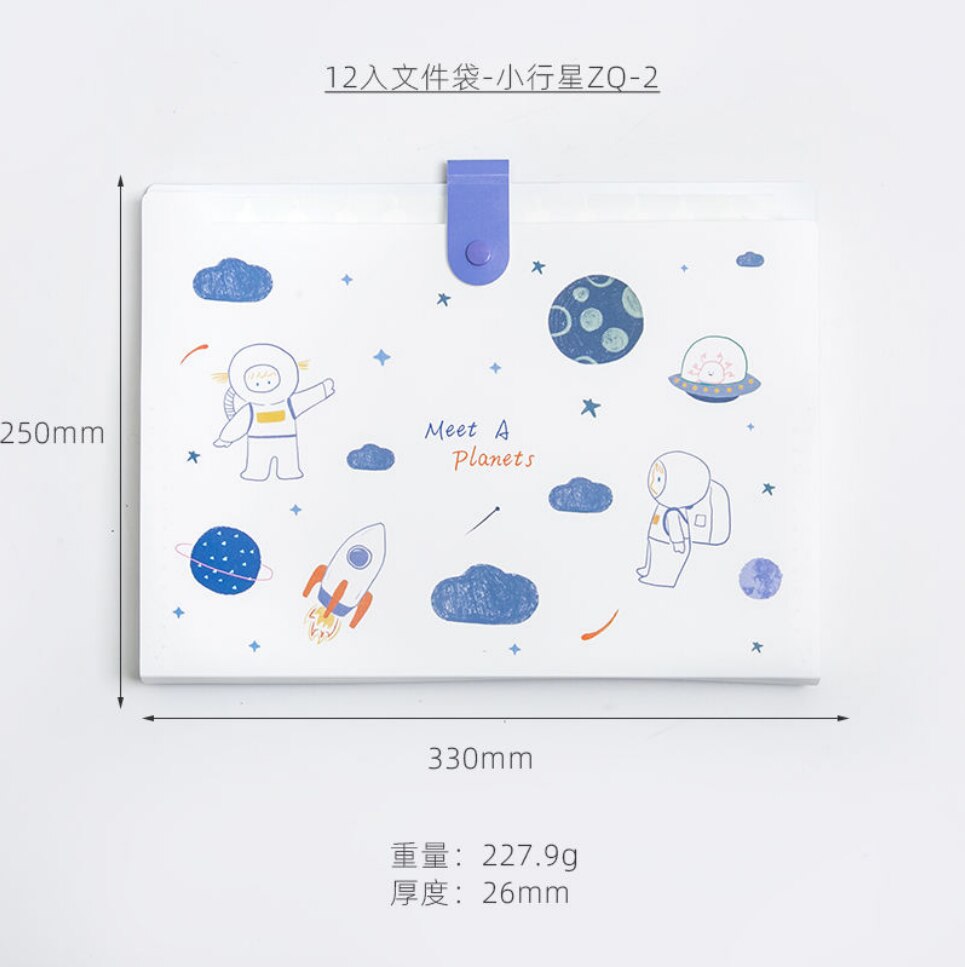Cute Planet Plastic Portable File Folder Extension Receipt File Sorting Organizer Office Storage Bag Folders Filing Products: 12 into-2