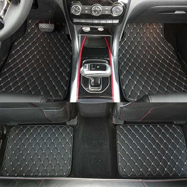 Universele auto vloermatten, auto styling matten voering, geschikt voor alle modellen peugeot 206 207 307 308sw 3008 408 4008 508 rcz: Zwartbeige