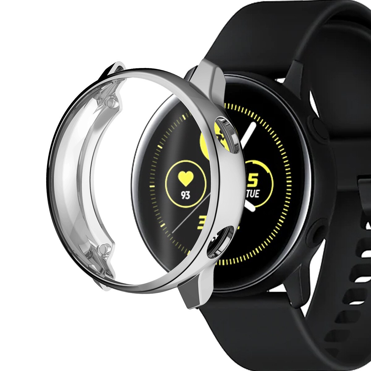 Urkasse til samsung galaxy watch active 1 cover silikone skærmbeskyttelseskasse fuld dækning smart watch bumper tilbehør: Sølv