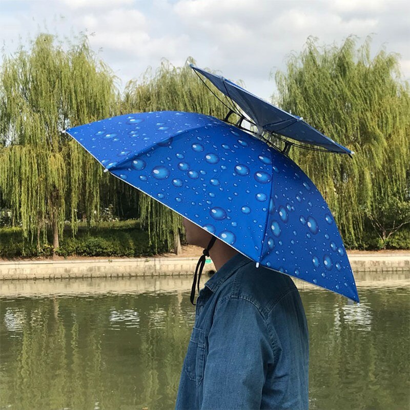 Portable Fishing Hats Double Folding Rainy Umbrella Anti-UV Rainproof Sun Protection Fishing Cap Umbrellas YS014