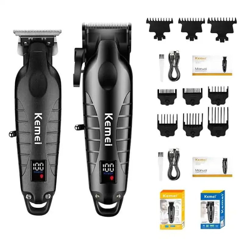 Kemei KM-2293 Km-2290 Km-2026 nueva cortadora de pelo con pantalla LCD cortadora de pelo eléctrica afeitadora hombres Máquina para cortar cabello para salón: Gris