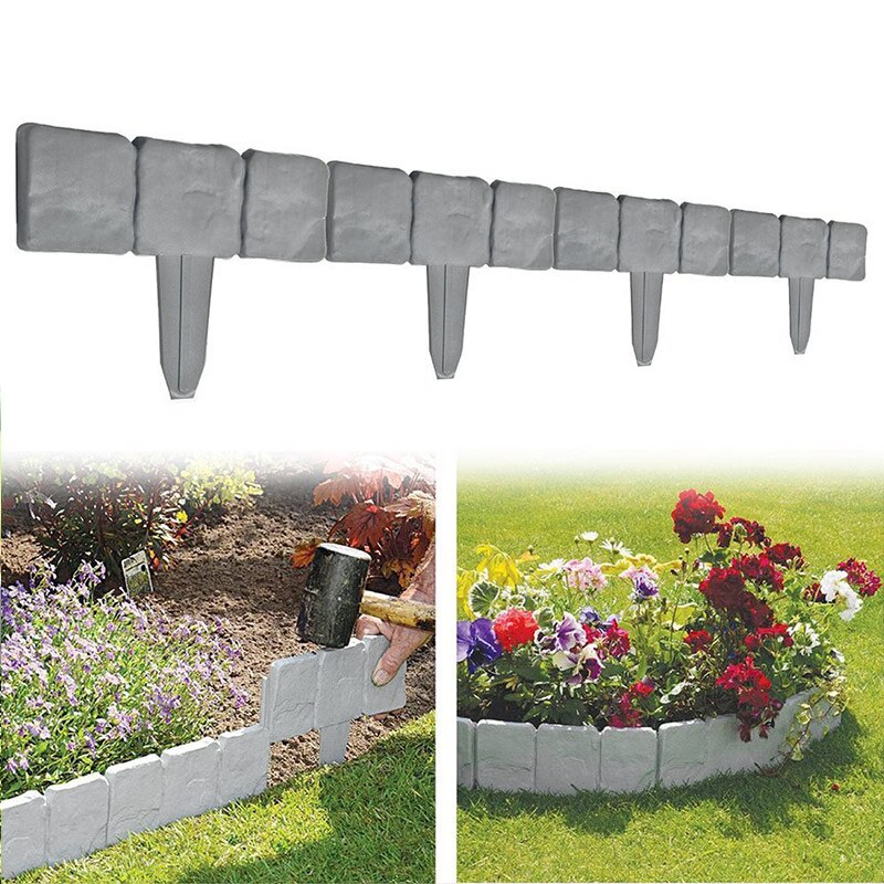 Plastic T-Shape Lawn Boarder Fence Cobbled Stone Effect Hammer-In Lawn Garden Edging DC156