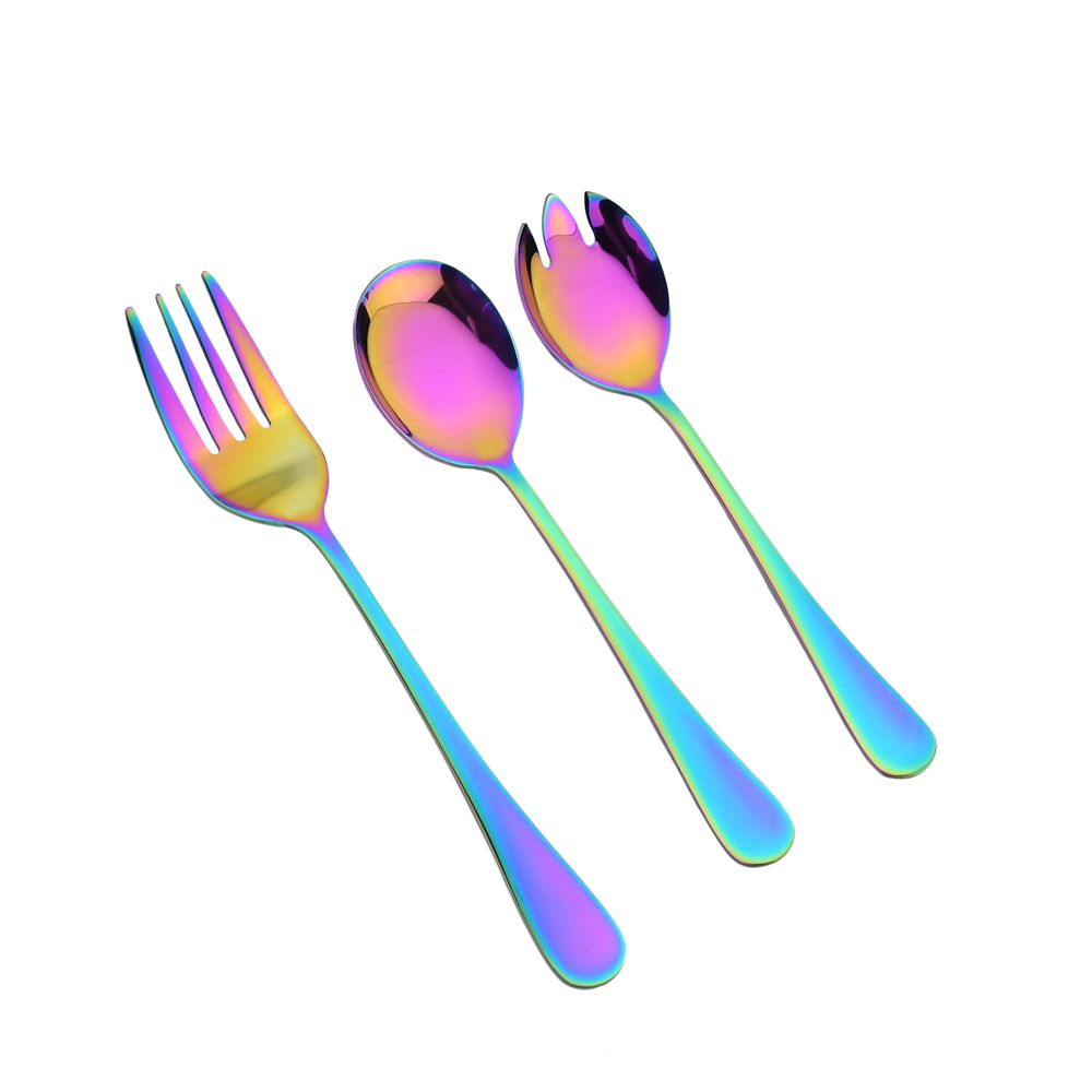 Stainless Steel Serving Spoon Western Restaurant Public Rainbow Cutlery Soup Ladle Colander Fork Shovel Distributing Spoons