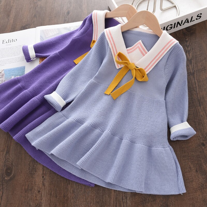 Menoea Baby Girls abiti lavorati a maglia 2021 New Infant Kids maglione a maniche lunghe abito Polka Dot Bow inverno autunno abiti abiti 3-7Y