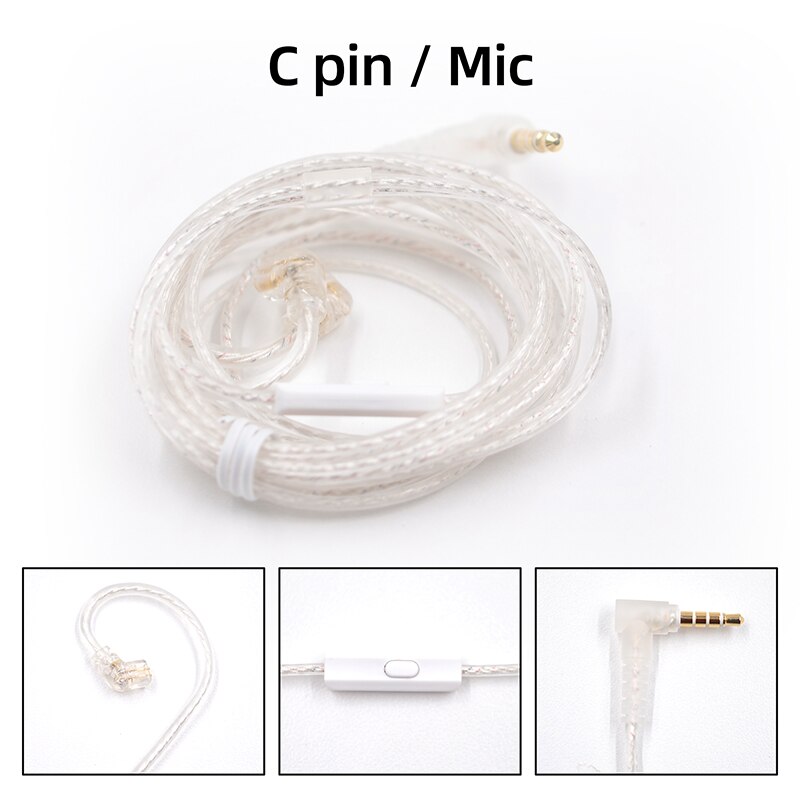 Auriculares KZ ZSX/ZSN Pro/ZS10 Pro/AS16, Cable de actualización Chapado en plata, 2 pines, 0,75 MM, Cable de cobre libre de oxígeno de alta pureza: C Pin With MIC