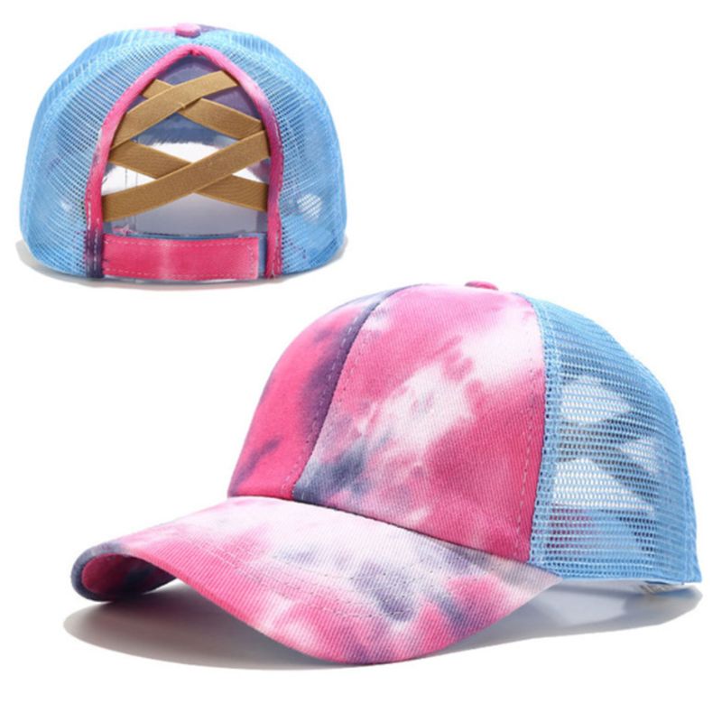 Casquette de Baseball colorée pour femmes, chapeau de camionneur en maille, queue de cheval croisé