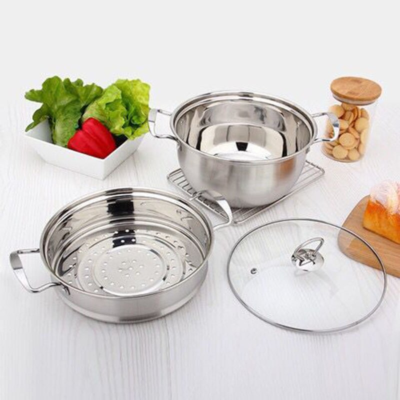 Rustfritt stål gryte 1.5l-4l dobbel bunn suppe gryte ikke-magnetisk matlaging allsidig kokekar non-stick panne generelt bruk hotpot