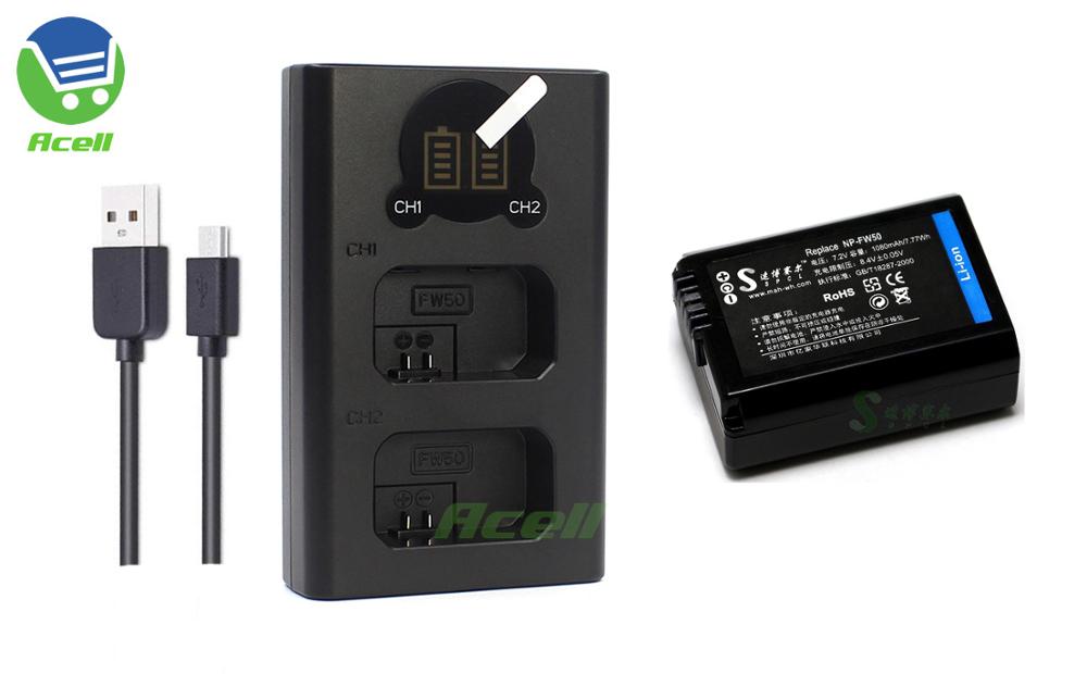 NP-FW50 Battery for SONY a6500 a6400 a6100 a7II a7SII a7RII a7R a7S a7 RX10IV RX10III RX10II QX1L NEX-5 NEX-7 SLT-A55 Camera: 1Battery 1Bi-Charger