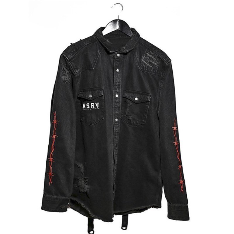 Hip Hop Gothic Demon Hunter Skull Black Denim Jacket Men High Street Oversized Coat Harajuku Streetwear Bomber Unisex Jacket