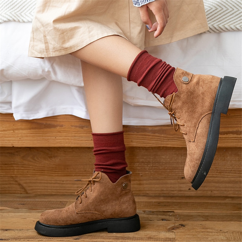 CHAOZHU Solid Colors Women Lady Daily Loose Socks Socky-Wockies Japanese Girls Long Crew Rib Cotton Causal Sock