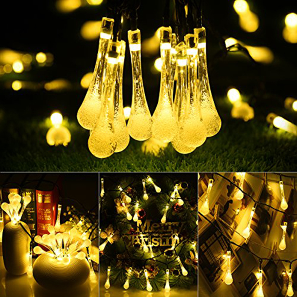 6m Wasser tropfen Solar- Lichterkette führte wasserdichte Außen dekoration Blumenkranz bunte Lichter Gebühr Weihnachten Hochzeits feier g