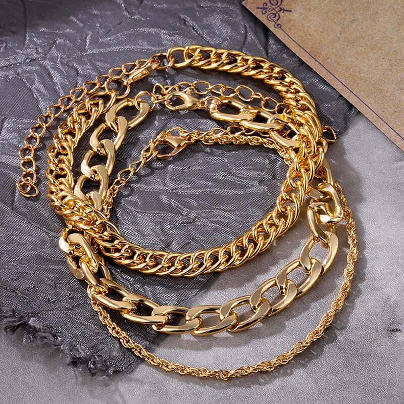 VKME 5 Teile/satz Punk Gold Kristall Dicke Kette Armbänder einstellen Für Frauen Böhmischen Geometrische Kette Ot Schnalle Armbinde einstellen Schmuck: VK20672