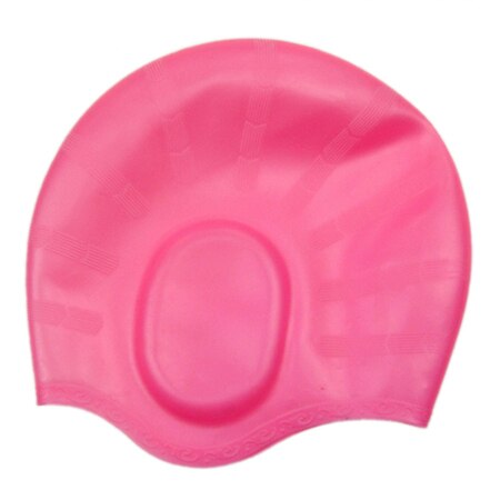 Svømmehætte ører beskytter silikone vandtæt til langt hår kvinder mænd voksne svømmehætter damer dykkerhætte hat: Lyserød