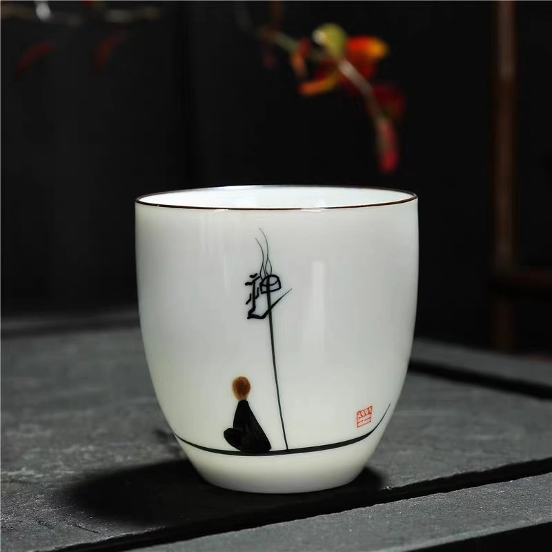 Keramische Traditionele Chinese Thee Kopjes Wit Porselein Thee Set Accessoires Kantoor Theekopjes Draagbare Retro Water Mok Drinkware: E