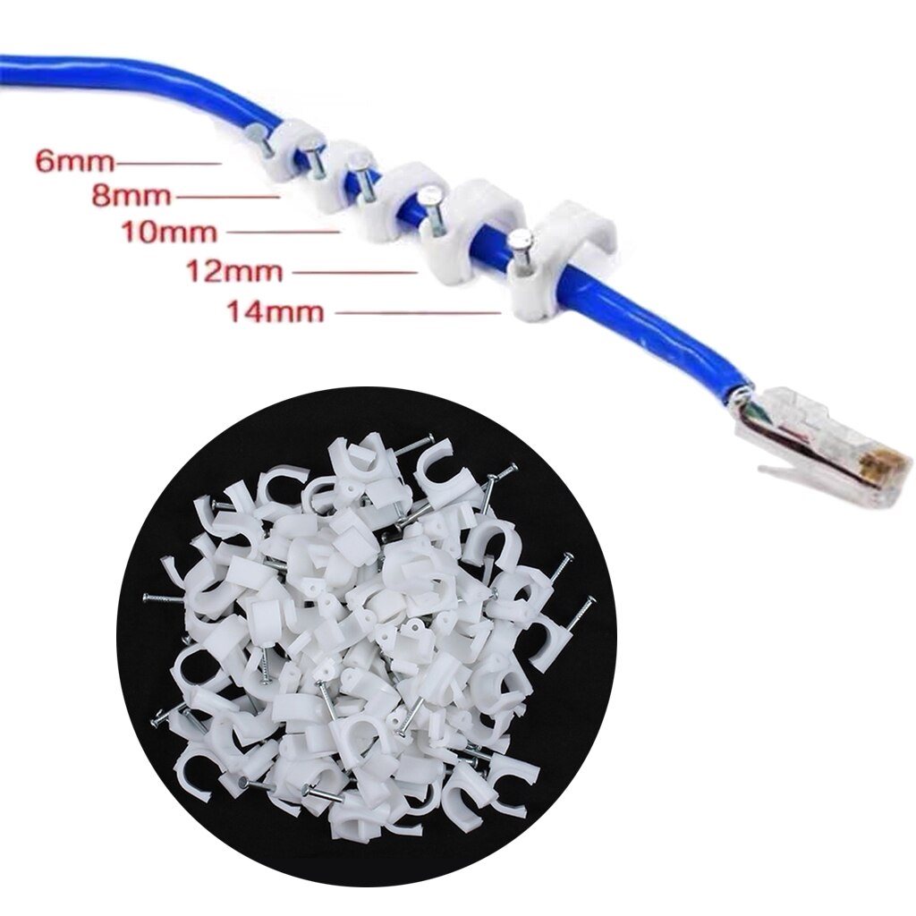 Pe plast rund tråd kabel fasta klämmor med spik tråd klämma telefon 4-25mm