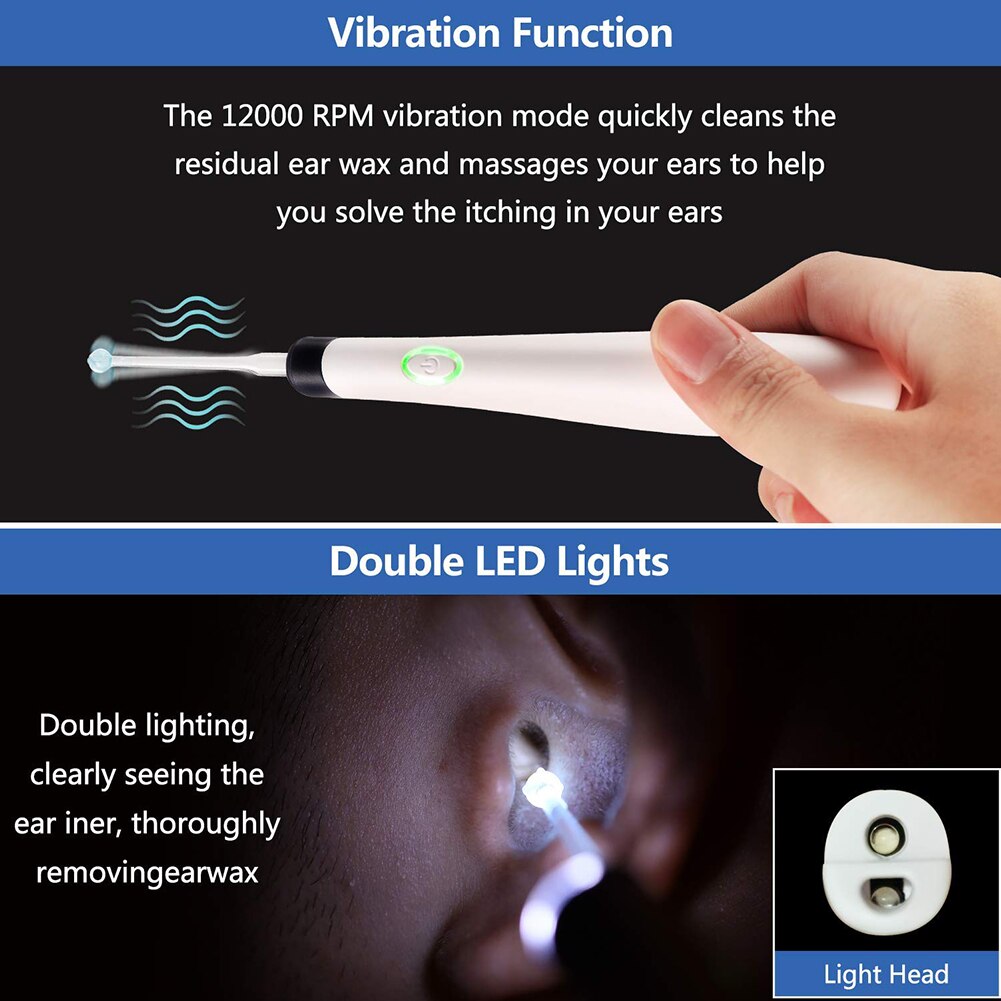 Baby Oor Schoner Draagbare Oorsmeer Removal Tool Veiligheid Hygiëne Elektrische Earpick Met Led Zaklamp Oorsmeer Lepel Graven Graven Oor