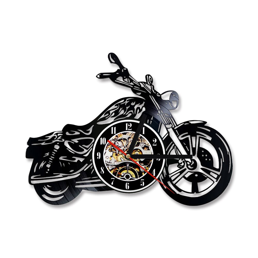 3d klassisk vinyl plate klokke motorsykkel fans hul motorsykkel form veggkunst motorsykkel rytter led klokke: Type 1