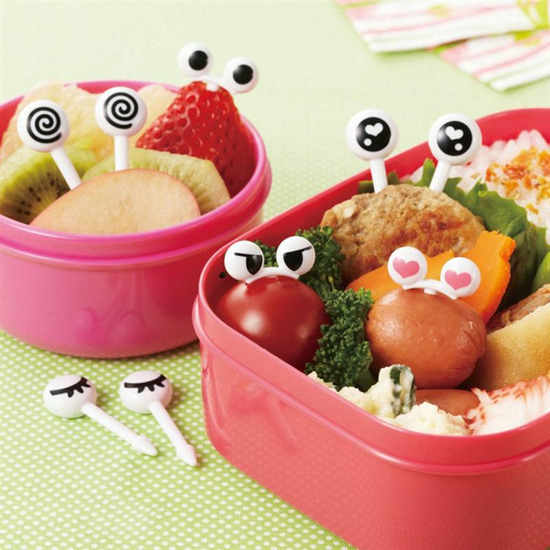 50 Stck sortiert Obst Gabeln Karikatur Mini Augen Niedlich wiederverwendbar Gabel für Sandwich Bento Vorspeise
