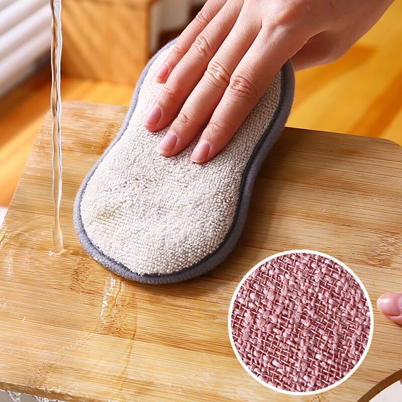 Scrub Sponges for Dishes Non-Scratch Microfiber Sponge Non Stick Pot Cleaning Sponges Kitchen Cleaning Gadgets