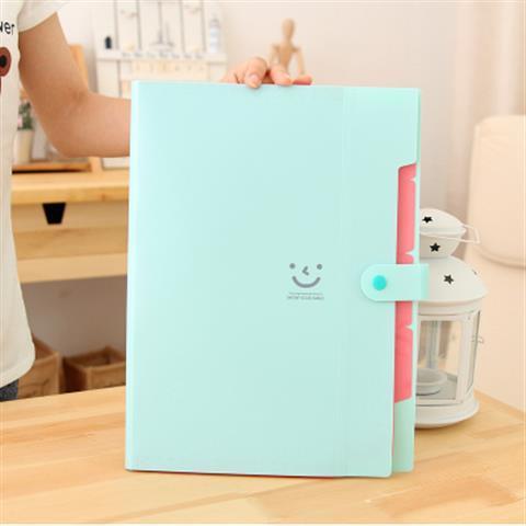 5 Into Plastic File Folders Package A4 Multi-layer Folder Business Multi-function Document Package PP File Bag office stationery: Light green