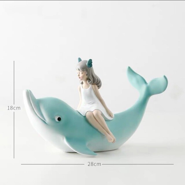 Bandeja de resina con forma de sirena nórdica para guardar llaves, decoración de uñas, cosméticos, para sala de estar, Delfín, artesanías: blue dolphin