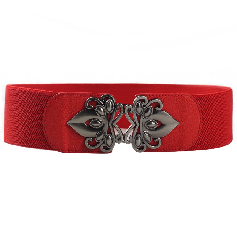Cinturón ancho elástico para mujer, faja de cuero Vintage, accesorios de ropa: Red