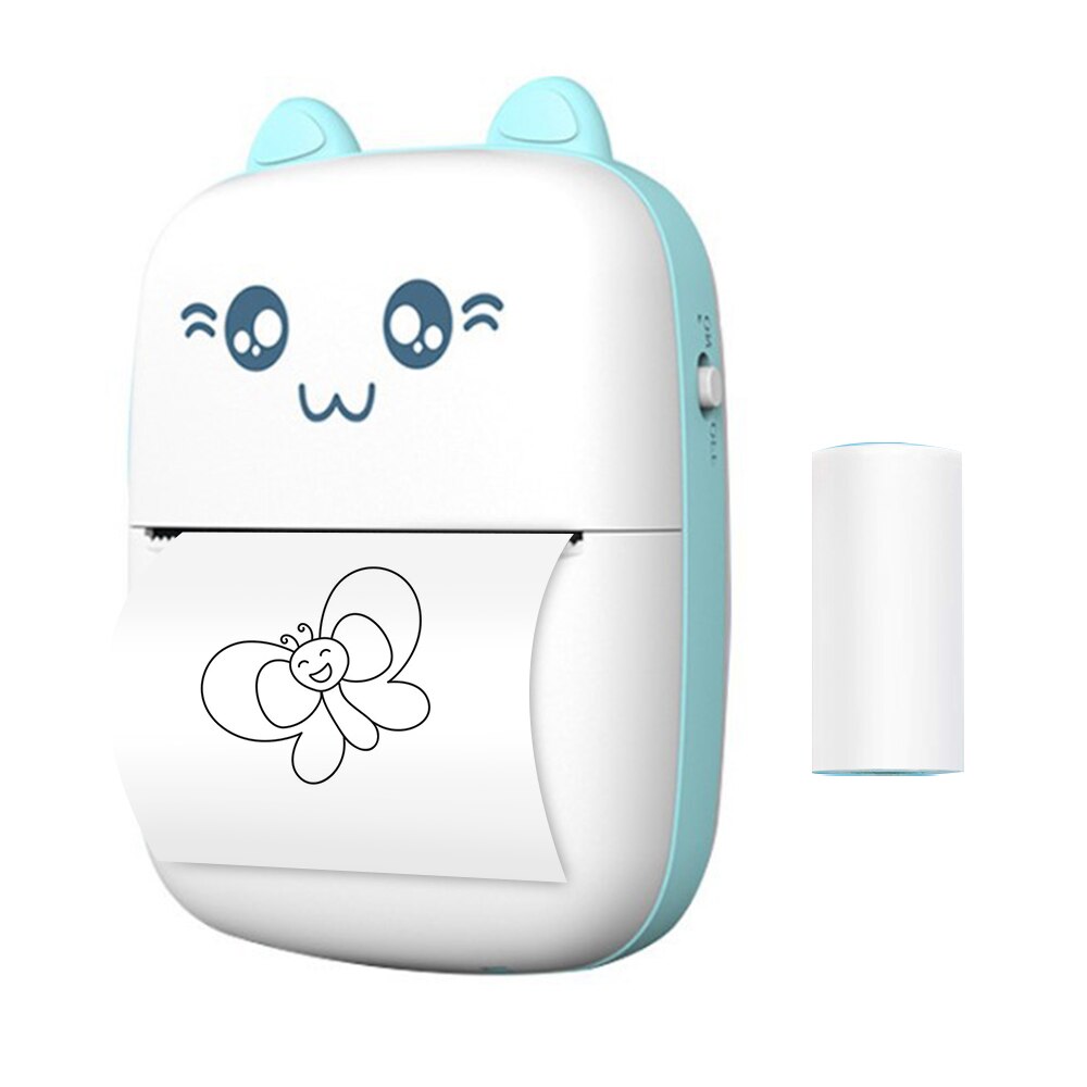 Mini Thermal Printer Portable BT Wireless Printer 200dpi with 1 Roll Thermal Paper for Printing Photo Receipt Sticker Label: Blue