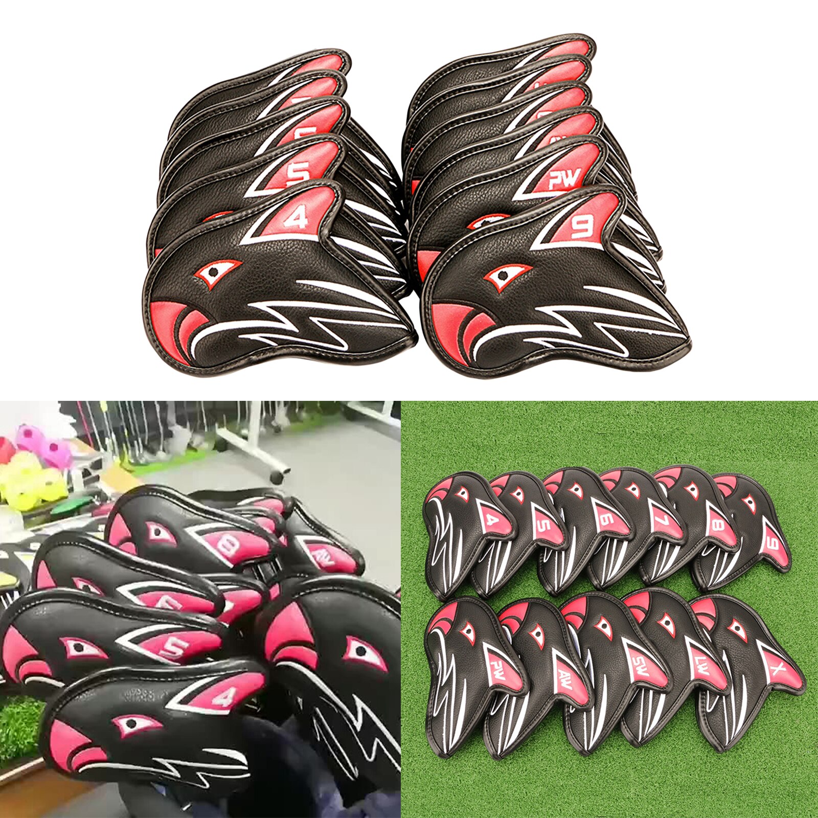 Couvre-têtes en cuir PU pour Club de Golf 11x, housse de protection en fer 4-LW, étui de transport et de rangement: Red